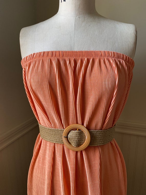 Vintage Coral Maxi Dress / Mod Strapless Dress / … - image 2