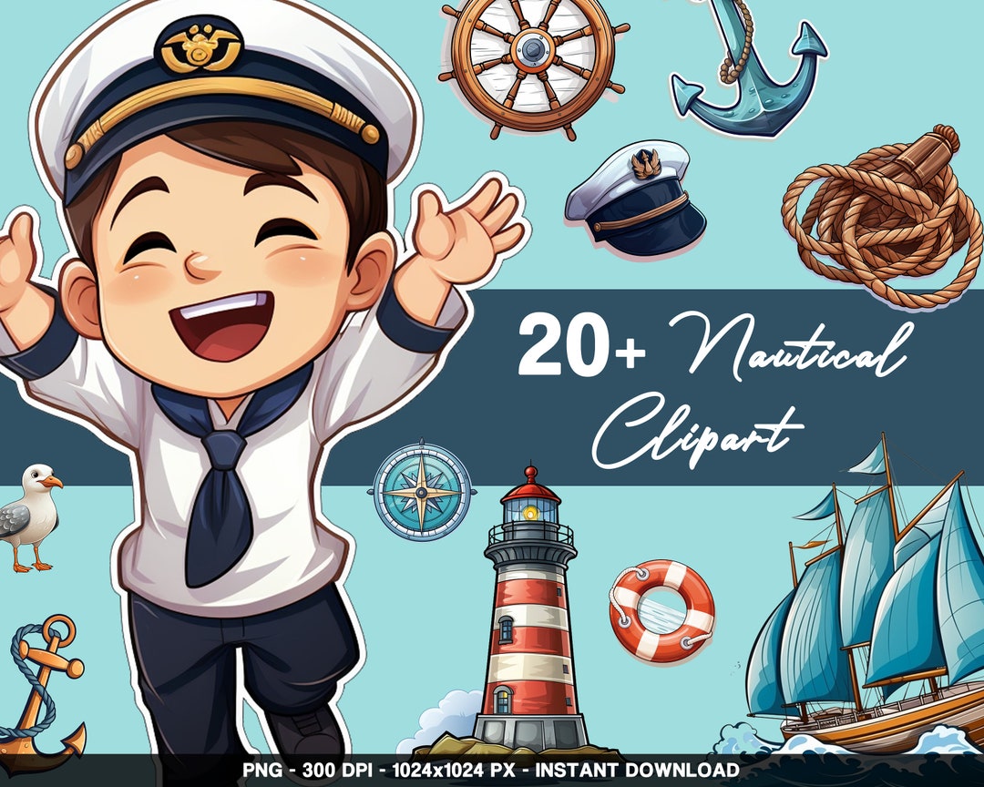 20 Cute Nautical Clipart Boat Captain Clipart Bundle Ship - Etsy