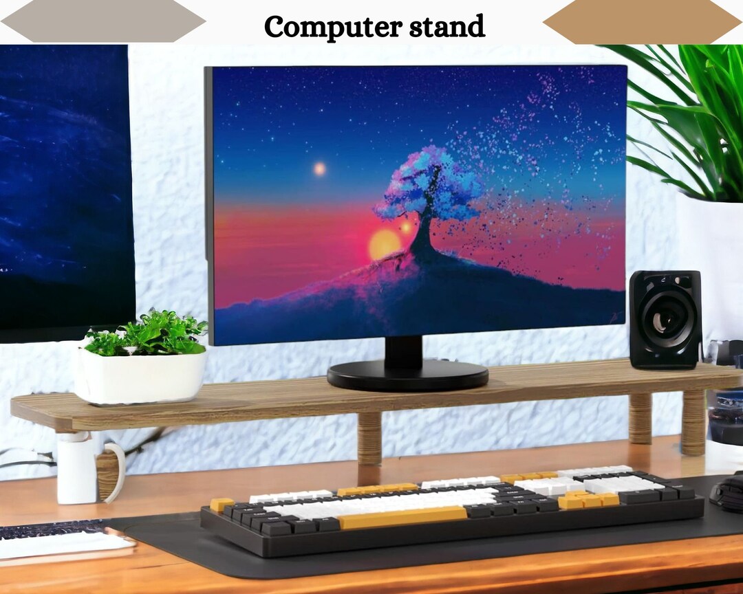 Large Wood Monitor Stand Riser Laptop, TV, Computer Desk Shelf ...