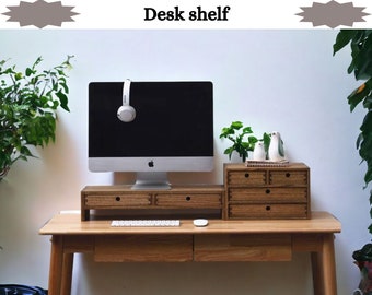 Wood Monitor Stand with Storage, Computer and Laptop Riser with Desk Shelf Organizer