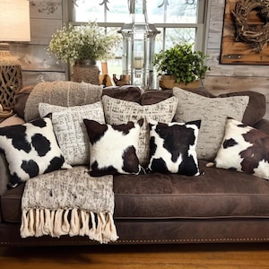 Set of Rustic Cow Print Throw Pillow Covers – Farmhouse Western Decor