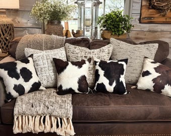 Set of Rustic Cow Print Throw Pillow Covers – Farmhouse Western Decor