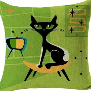 Atomic Cat Retro, Mid-Century Modern Linen Pillow Cases