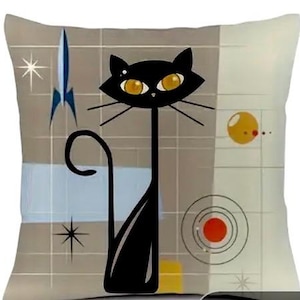 Atomic Cat Retro, Mid-Century Modern Linen Pillow Cases