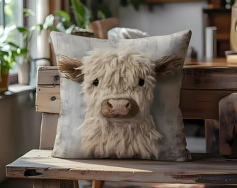 Scottish Highland Cattle pillow cases. Hairy coo or fluffy cow Faux Embroidered-Look  2-D Print