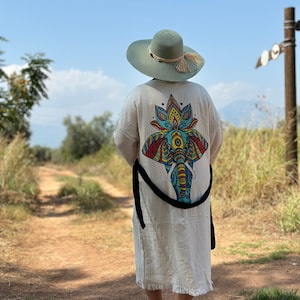 Handmade Organic Muslin Kimono: Elephant Print Cotton Robe