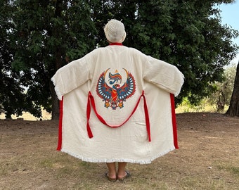 Handmade Organic Cotton Phoenix Kimono: Boho Festival Bathrobe