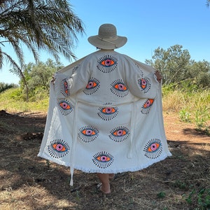 Handmade Evil Eye Boho Festival Kimono, Evil Eye Morning Robe, Boho Beachwear, Summer Lounge Wear, Music Festival Kimono, Bridesmaid Robe