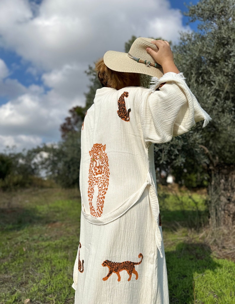 Straw Robe Handmade Organic Cotton Leopard Print Kimono Robe - Boho Caftan - Etsy