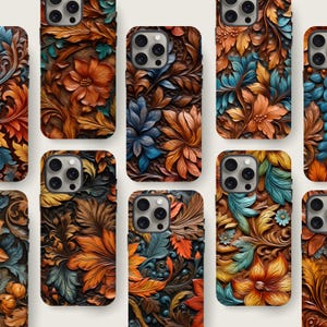 Custodia per telefono Western, collage Country Western, design floreale retrò Western, custodia per iPhone in resistente pelle di cavallo turchese, compatibile con MagSafe