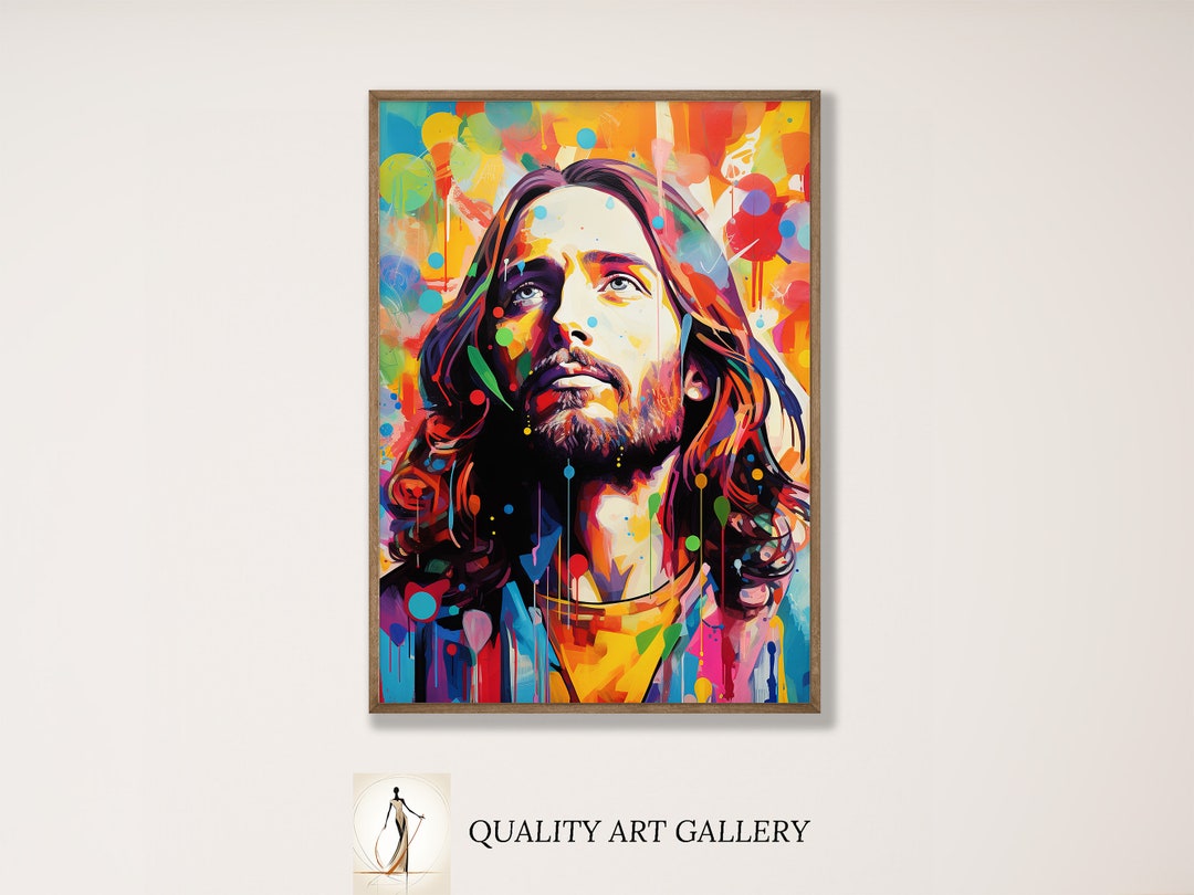 Modern Jesus Christ Pop Art Portrait, Colorful Christian Religious Wall