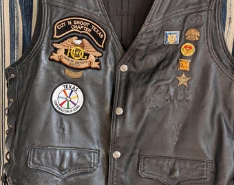 Vintage LEATHER VEST*BIKER VEST Size: 52 With Back Belt From