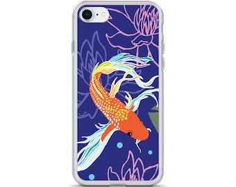 Regenbogen Koi Fisch in der Nähe von blauem Hintergrund für iPhone®