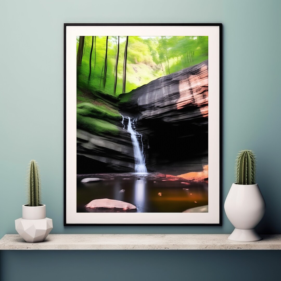 Forest Waterfall Wall Art Portrait Wall Poster Watercolor Etsy