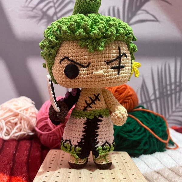 Amigurumi Crochet Pattern for One Piece Character Roronoa Zoro with Enma - Video included - (English Language) - Easy to Follow