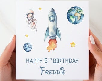 Space Birthday Card, Astronaut Birthday, Personalised Son Birthday Card, Kids Birthday Card, Rocket Card, Happy Birthday Card For Boy