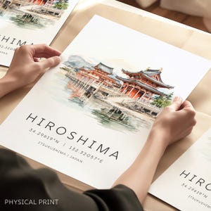 Japan Travel Prints, Japan City Landmark Posters, Hiroshima Travel Prints, Japan Map Coordinates, Unique Travel Gifts, Watercolor Travel Art