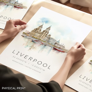 Impression de la ville de Liverpool, Liver Building, Albert Dock, impression d'art de Liverpool, cadeaux Liverpool, toits de la ville de Liverpool, cadeau impression voyage, art mural