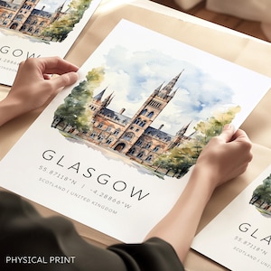 Glasgow Reise-Druck, Schottland-Reiseplakat, Glasgow Stadt-Reisegeschenk, Reise-Wand-Kunst, Reisegeschenke, Schottland-Drucke, Glasgow Universität