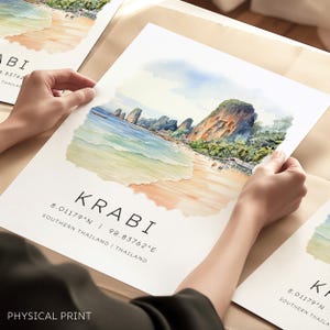 Poster di viaggio sulla spiaggia di Railay, Krabi, stampe murali di viaggio in Thailandia, stampe di viaggio in Asia, illustrazioni della Thailandia con coordinate della mappa, regalo di viaggio