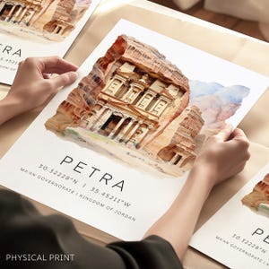 Art mural Petra Jordan, Carte de voyage Petra, Impressions d'art de voyage aquarelle, Monuments célèbres, Destinations emblématiques, Art mural de galerie de voyages