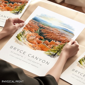 USA Nationalparks Poster, Bryce Canyon Reisedruck, Wasserfarbene Wandkunst, Retro Wahrzeichen Poster, Reisegeschenke, Wandkunst-Ideen