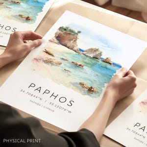 Paphos Cyprus Travel Poster, Cypr Holiday Prints, Cypr Destination Cards, Prezenty na miesiąc miodowy, Prezenty podróżnicze, Wateroclor Travel Prints