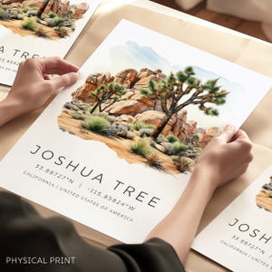 Stampa di viaggio di Joshua Tree, poster del parco nazionale, poster di viaggio della California, poster regalo per l'arredamento della casa, stampa di viaggio ad acquerello, monumenti mondiali