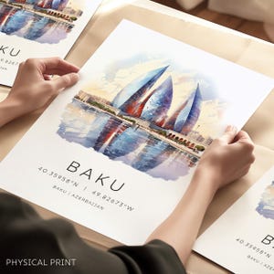 Póster de viaje de Bakú, Azerbaiyán, impresión artística de Bakú, decoración de pared, impresiones de la ciudad, impresión de coordenadas de mapas, pósteres de viaje, regalos de viaje, recuerdos de viaje