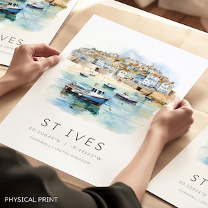 St Ives, Cornouailles, impression d'art, affiche de voyage, cadeau d'art des Cornouailles, coordonnées de la carte des Cornouailles, estampes côtières anglaises, impression de la plage de St Ives