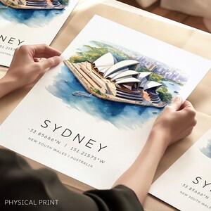Sydney Travel Print, Australia Destination Cards, Sydney Opera House Print, Engagement Wedding Gifts, Travel Wall Art, Wateroclour Oz Prints