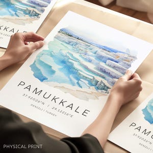 Turcja Podróż Wydruk, Pamukkale Turcja, Turcja Akwarela Ilustracja, Turcja Termalne Baseny, Prezenty Podróżnicze, Plakaty Punktów Zabytkowych