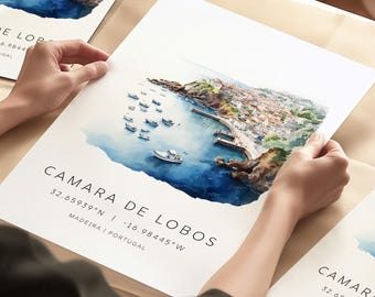 Madeira Travel Print, Portugal Travel Art Posters, Madeira Map Coordinates, Travel Gifts For Madeira, Portugal Travel Photo Gallery