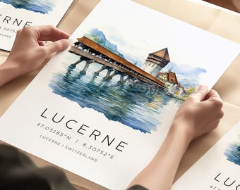 Impressão de viagem de Lucerna Suíça, Lago Lucerna, impressões de arte Swizz, Ponte da Capela, Rio Reuss, presentes de viagem, galeria de arte de parede, fotos de viagem