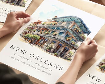 New Orleans Print, Louisiana Poster, New Orleans Art, Travel Poster New Orleans Travel Poster, Louisiana Retro Wall Art, French Quarters