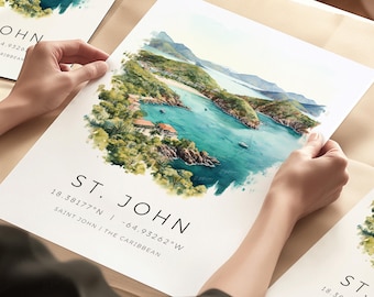 St John Travel Poster, Virgin Islands Poster, Saint John Print, Travel Prints, Travel Wall Art, Cruise Memory Gallery, Engagement Gift Art