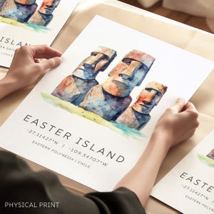 Stampa di viaggio sull'Isola di Pasqua, poster di viaggio in Cile, statue Moai, decorazione murale artistica dell'Isola di Pasqua, cartolina dell'Isola di Pasqua, amanti dell'arte di viaggio