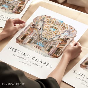 Stampa di viaggio in Italia, poster della Città del Vaticano, stampe artistiche di viaggio, illustrazione della Cappella Sistina, stampe di viaggio in acquerello dell'Italia, regali di viaggio