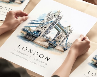 Impression d'art Londres, art mural Londres, impression d'art Angleterre, affiche Londres, cadeau Londres, cadeau voyage, affiche voyage, ligne d'horizon de Londres, cadeau de mariage