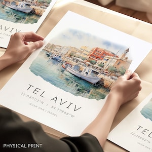 Affiche de voyage de Tel-Aviv, affiche de voyage en Israël, vieille ville de Tel-Aviv, impression d'art de Tel-Aviv, monuments à destination d'Israël, cadeau de mariage, cadeau de voyage