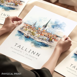 Stampa artistica di Tallinn, Estonia, regalo di viaggio Estonia, arte di Tallinn, stampa Estonia, regalo Estonia, arte murale di viaggio, coordinate della mappa dell'Estonia