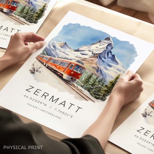 Stampa di viaggio Zermatt, poster della Svizzera, Cervino, Alpi svizzere, stampe di sci, stampe di viaggio, poster di viaggio, regali di viaggio