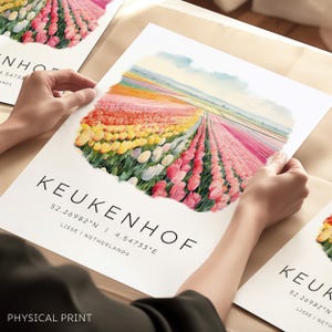 Jardins de Keukenhof, impression de voyage aux Pays-Bas, champs de tulipes, affiche des Pays-Bas, cadeau de voyage aux Pays-Bas, impression murale de Keukenhof, champs de fleurs
