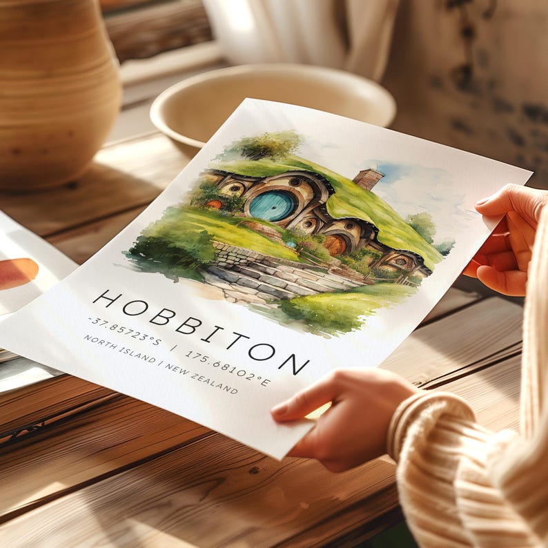 The Shire Travel Poster, Hobbiton New Zealand Print, Lord of the Rings ...