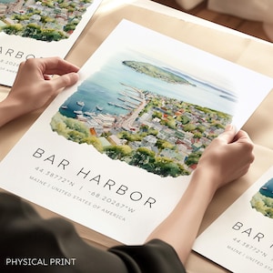 Poster di viaggio, arte di Bar Harbor, Maine, stampe di viaggio negli Stati Uniti, stampa di Bar Harbor, acquerello di Bar Harbor, stampa di viaggio, poster di viaggio, regali d'arte