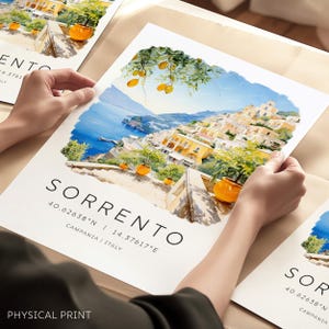 Stampa di viaggio di Sorrento, illustrazione di Sorrento, stampe murali di viaggio in Italia, stampa di viaggio in Italia, decorazioni di viaggio, paesaggi italiani, regali di viaggio