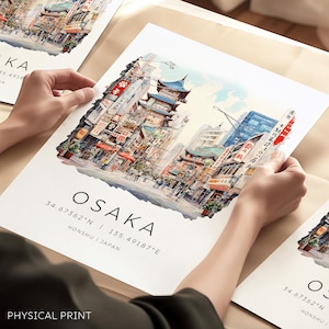 Stampa di viaggio in Giappone, poster di viaggio di Osaka, regali di viaggio, stampe murali giapponesi, stampe di viaggio uniche, stampe di viaggio ad acquerello, idee regalo