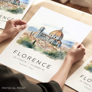 Florence Art Print, Santa Maria del Fiore-kathedraal, kunst aan de muur Italië, reiscadeau, reisposter, print Toscane, coördinaten kaart Italië,