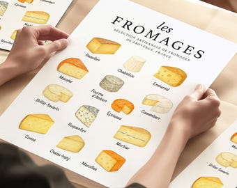 Keukenafdruk, Prints, Kaasliefhebbers, Voedselprints, Franse Kaas, Keukendecor, Voedselkunst Aan De Muur, Voedselillustratie, Les Fromages, Keukenkunst, Keukenkunst
