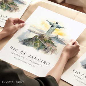 Illustrazione di Rio de Janeiro, Brasile, poster di viaggio di Rio, acquerello di Rio de Janeiro, paesaggio urbano, stampa artistica, stampa di viaggio, arredamento per la casa, regalo artistico